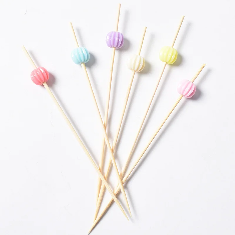 Round beads 12cm 100 шт 12 см одноразовая посуда для вечеринки бамбуковые вилки свадебный Декор буфет фруктовые десерты палочки кекс коктейкоктейльные шпажки - Цвет: Round beads 12cm