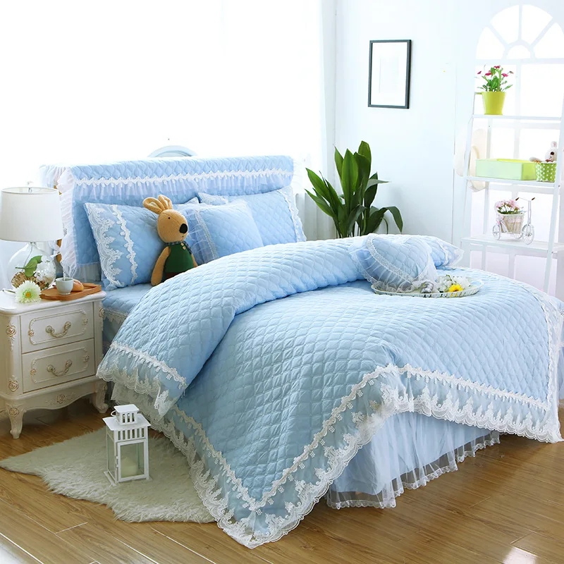 Princess bedding set thicken quilted duvet cover Korean style bed linen 100% cotton freshness skirt | Дом и сад