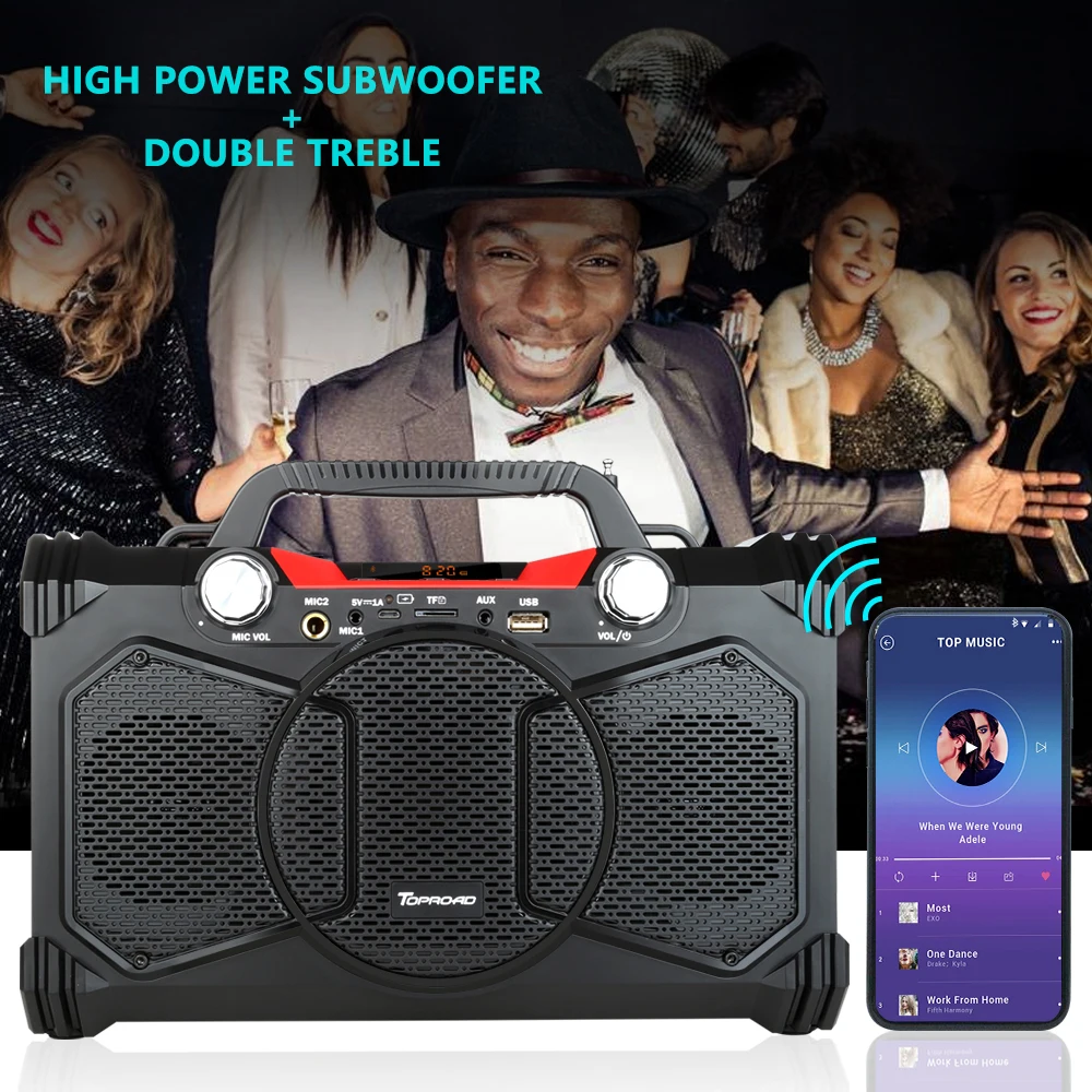 TOPROAD большая мощность 30 Вт беспроводной громкоговоритель Bluetooth динамик Бас