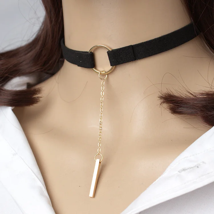 2017 панк Коле чокер Длинный Черный Бархатный ожерелье для женщин кожаное s Чокеры