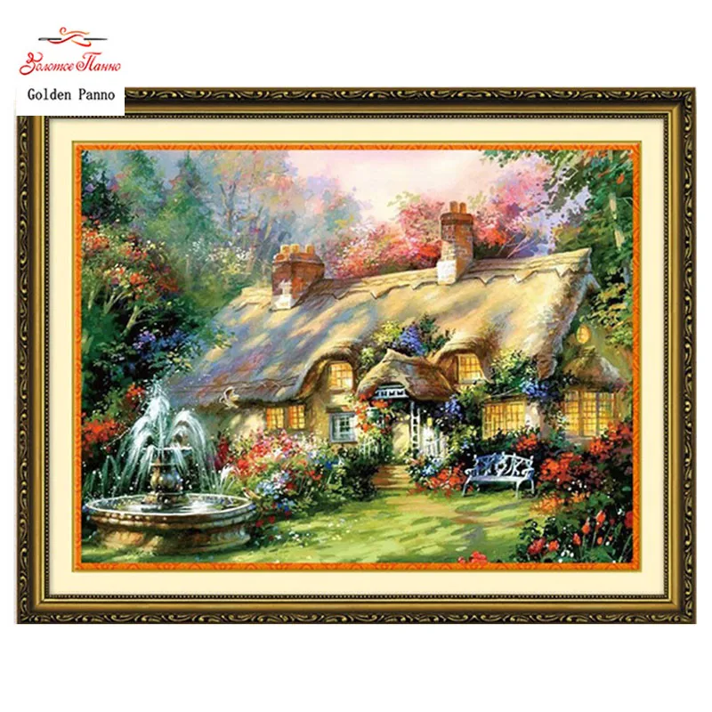 

Golden panno,Needlework,Embroidery,DIY Landscape Painting,Cross stitch,kits,11ct valgar house Cross-stitch,Sets For Embroidery