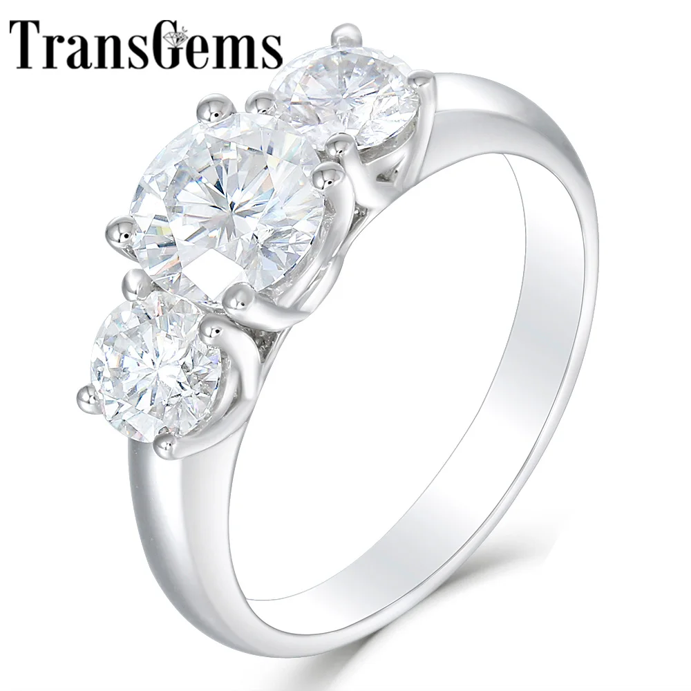 TransGems 10K белое золото 2.2CTW центр 1.2ct 7 мм и сторона 0.5ct 5 F цветной Муассанит 3 Камень