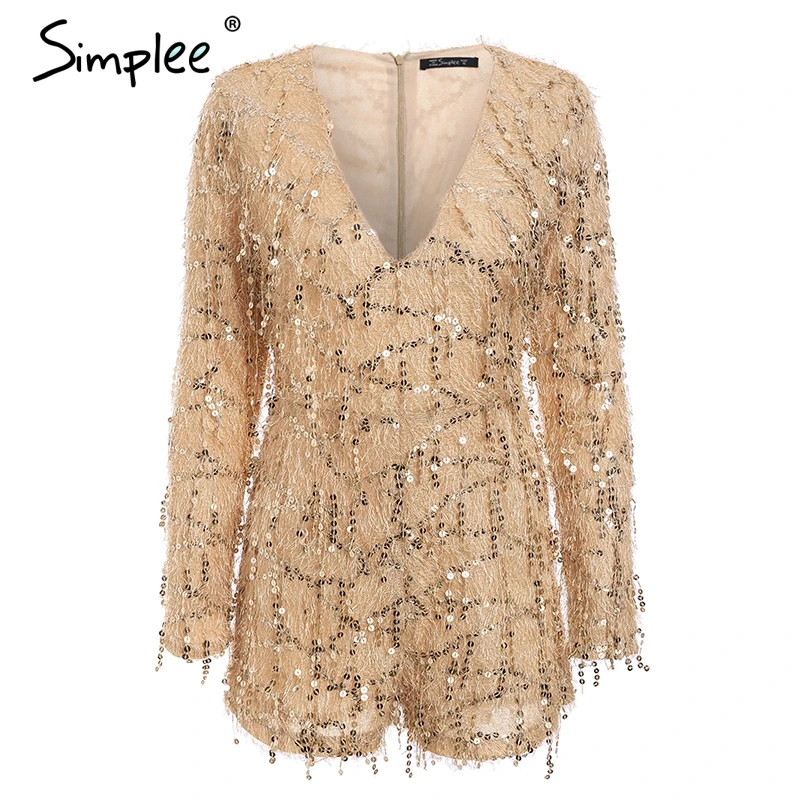 Женский комбинезон Simplee цвета шампанского комбинезоны с блестками и кистями V