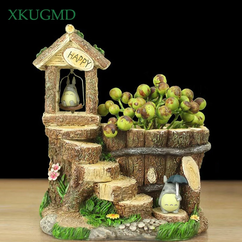 

Миниатюрный горшок с каучуковыми суккулентами Totoro, деревянное дерево, пень, Maceteros, Креативный цветочный горшок, керамика, бонсай, мясистый, у...