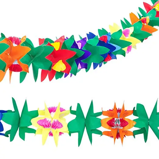 3 Pack 9 Feet Long Tropical Paper Tissue Garland Flower Banner for Luau Hawaiian Party Supplies Beach Decorations | Дом и сад