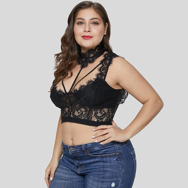 PlusMiss размера плюс 5XL цветочные кружева колье-чокер Топ Для женщин сексуальные