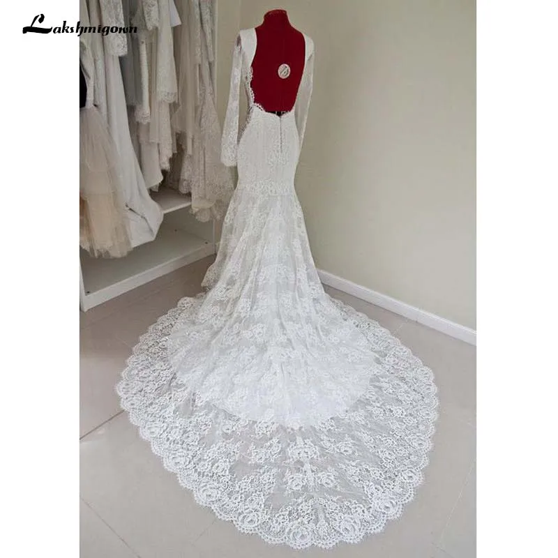 Long Sleeves Lace Wedding Dress Custom Made Trumpet Mermaid Bridal gown Wedding Dresses Vestido De Noiva
