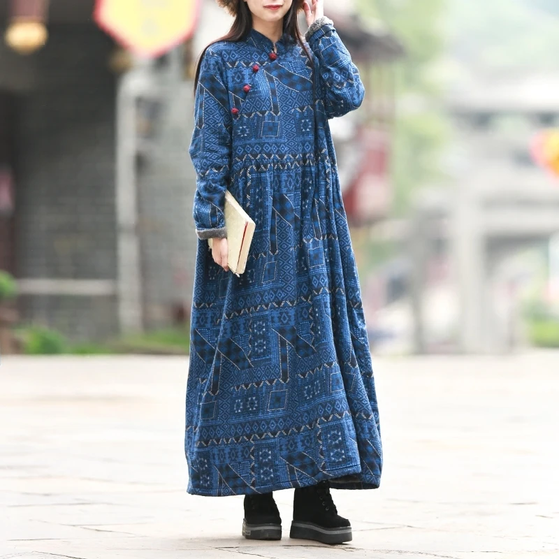 Асимметричное женское платье из хлопка и льна Новое поступление осенне зимнее