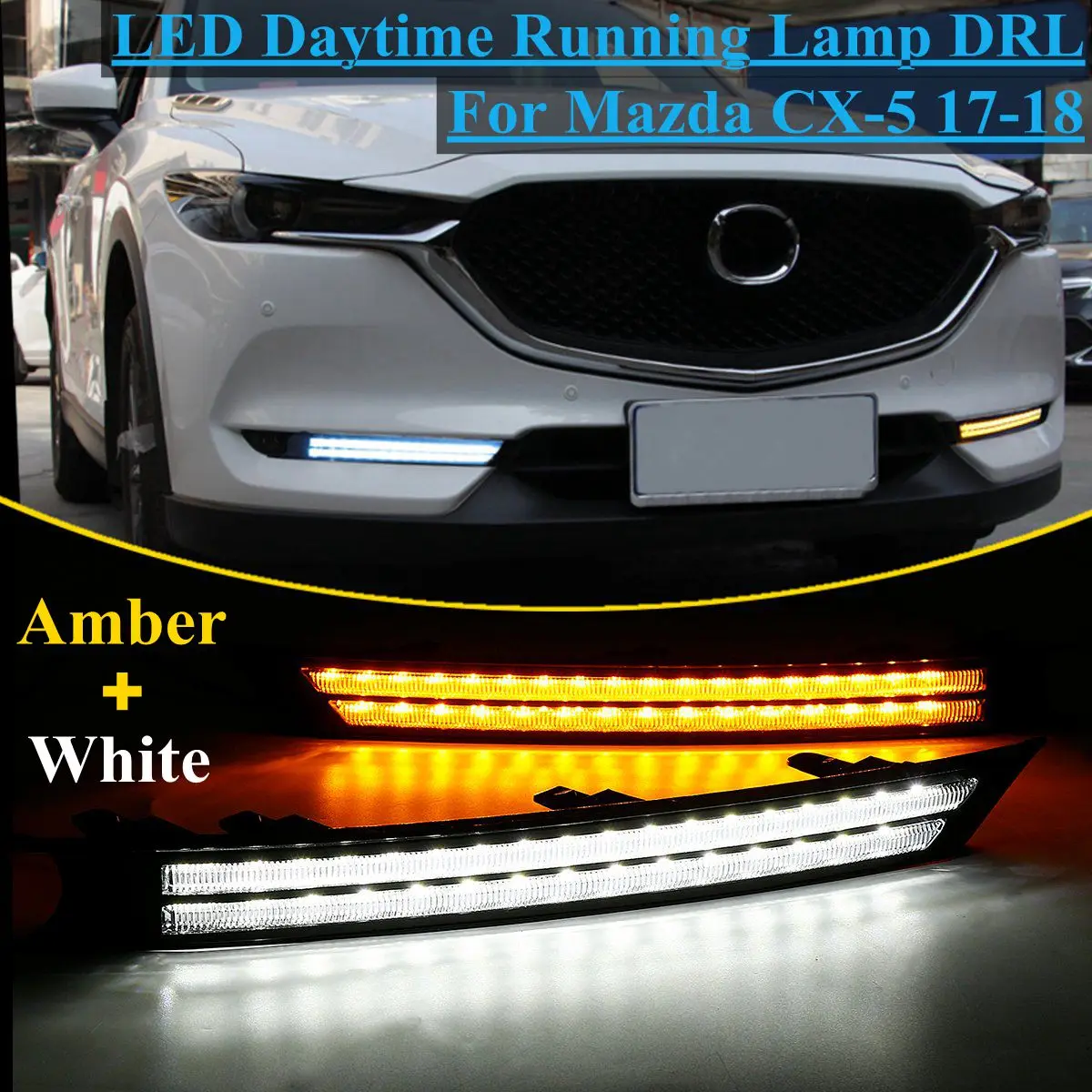 Yellow White 12 В светодиодный автомобильный Drl Дневной ходовой светильник, противотуманная фара, украшение, плавный сигнал поворота для Mazda Cx-5 Cx5, реле, водонепроницаемый - Цвет: Yellow White