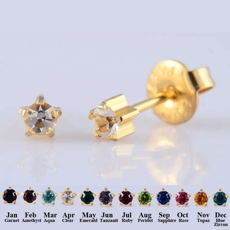 4mm Star Gold 12 пар сережек, кристалл, пирсинг для ушей, камень для рождения, шпильки, нержавеющая сталь, хрящ, круглые заклепки в виде звезд, серьги, пирсинг, ювелирные изделия для тела - Окраска металла: 4mm Star Gold