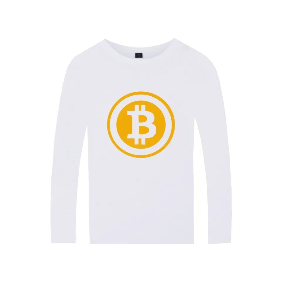 Хлопковая футболка с логотипом биткоина цифровой валюты длинным рукавом Биткоин