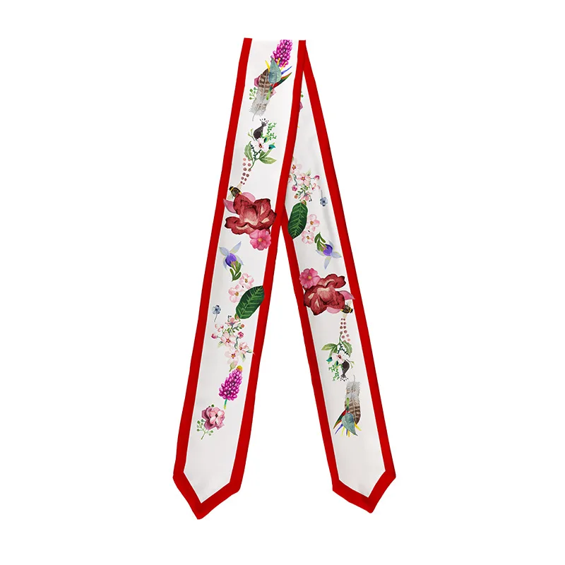 

Narrow Side Red Floral Style Long Scarf Headband Choker Bag Scarves Small Ribbon Neckerchief Skinny Accessories CJ98