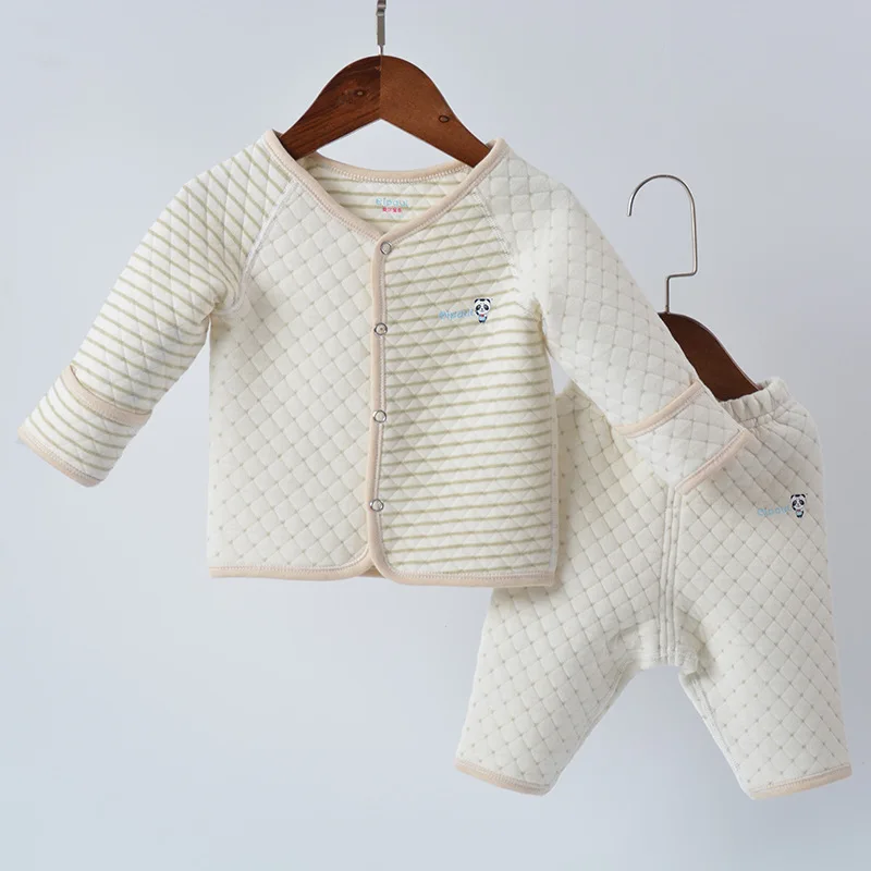 100% cotton winter infant clothing Long sleeve Quilted Keep warm Underwear set newborn baby girl clothes boy | Детская одежда и