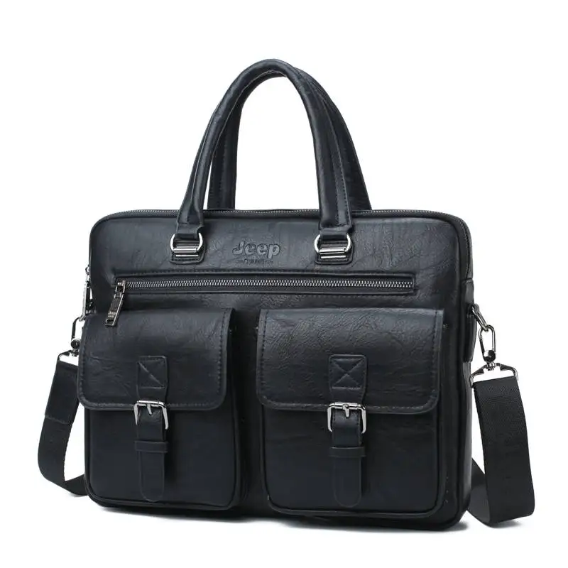 8001 Black Мужской портфель для ноутбука 13,3 д. jeep buluo, комплект, оранжевый портфель и кошелек, деловая сумка на плечевом ремне, кожаная сумка для офиса, все сезоны - Цвет: 8001 Black