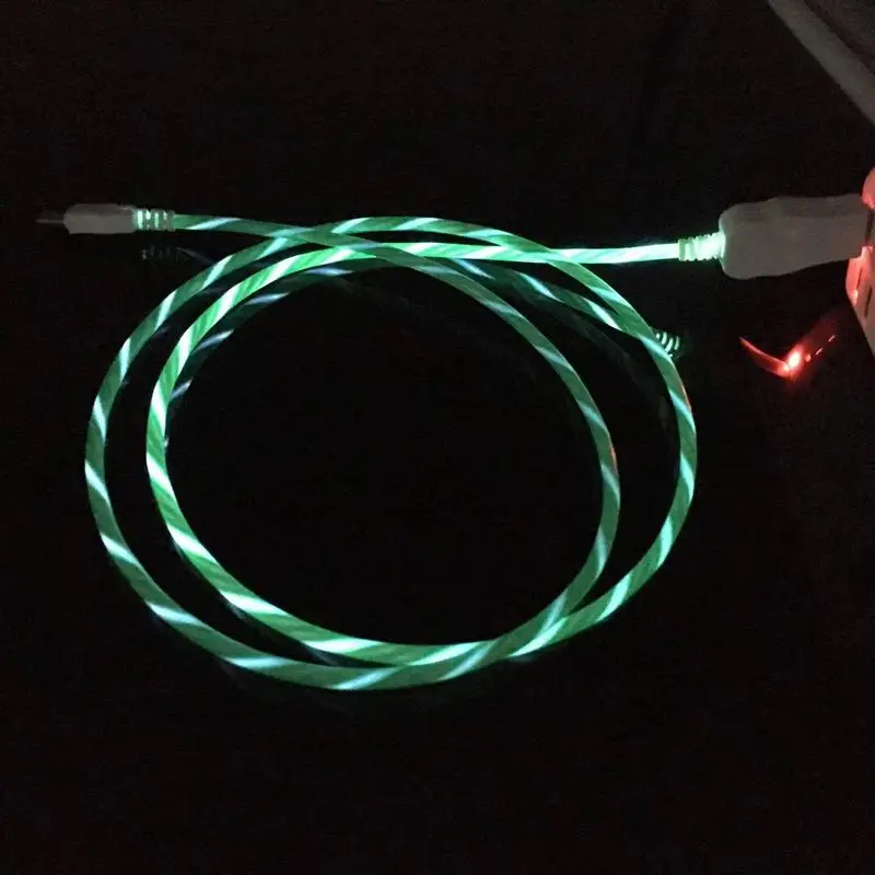 

300pcs/lot 1M Charge Cable Micro USB Cable For iPhone XR XS Max X Light Up Charger USB Type C Cable LED Charging Wire Cord