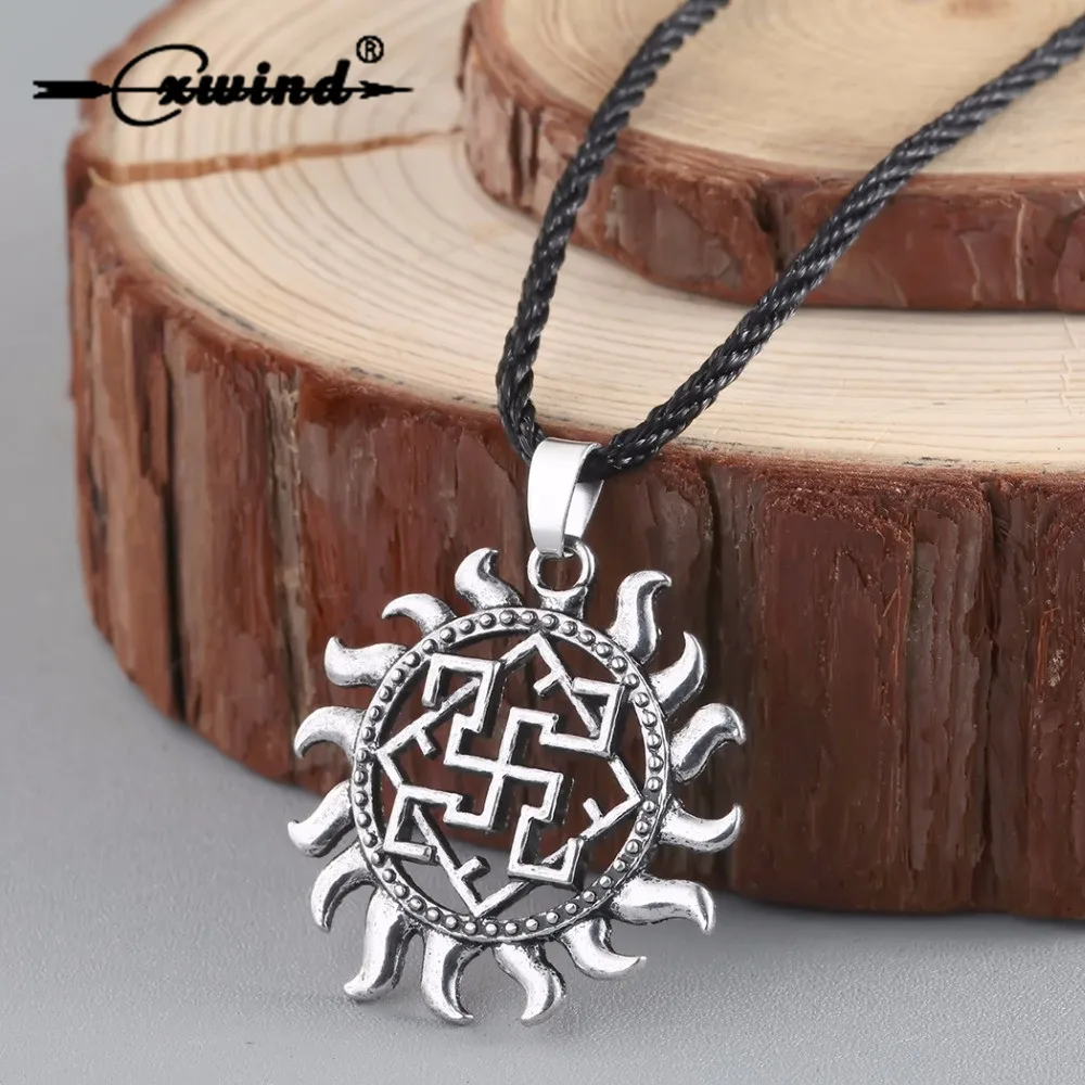 

Cxwind Vintage Slavic Wheel Pendant Necklace Valkyrie Symbol Viking Scandinavian Amulet Charm Rope Pendants Necklaces Bijoux