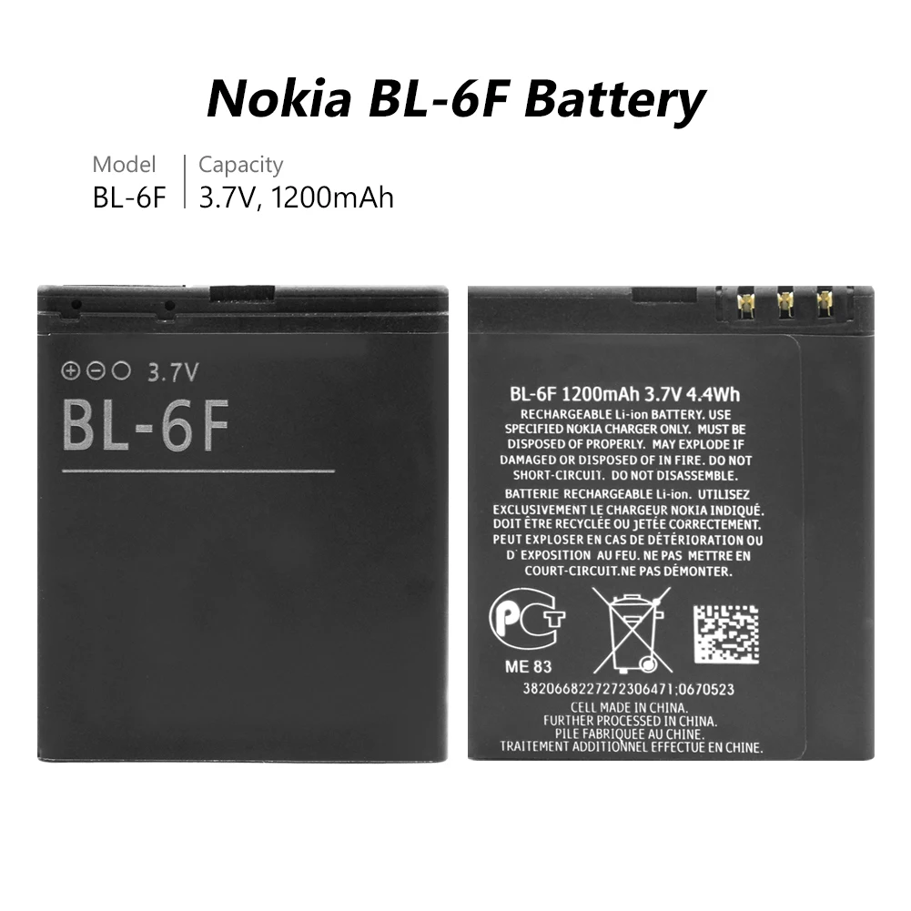 Лидер продаж 1200 мАч BL 6F BL6F BL-6F Перезаряжаемые Батарея для Nokia N78 N79 N95 6788 6788I Замена