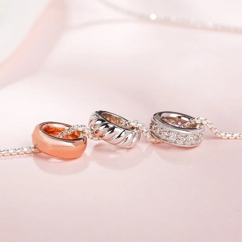 Silverage 925 стерлингов Серебряные ожерелья и Подвески круг розовое золото