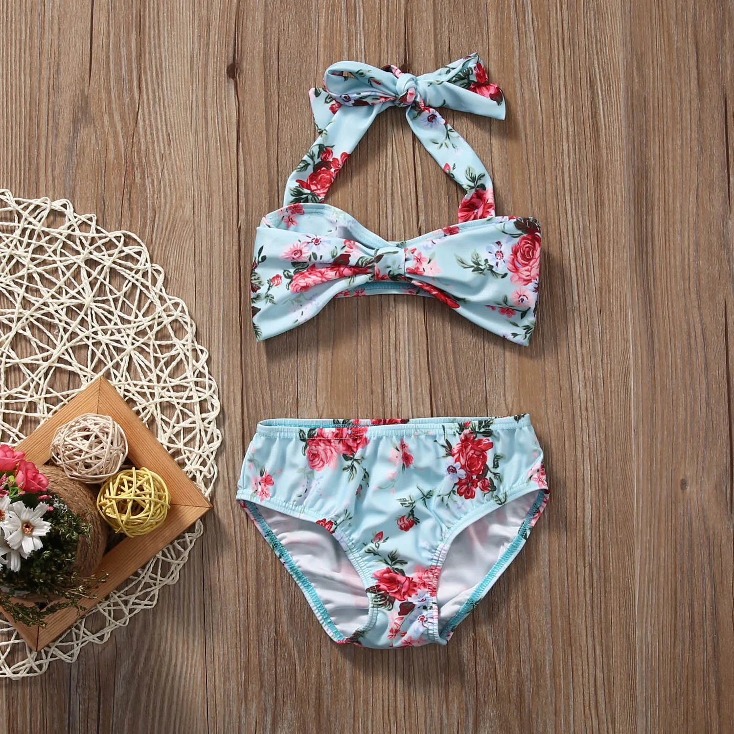 2Pcs Baby Cute Girls Halter Bow Swimwear Two-piece Kids Girl Floral Bikini Swimwears Swimsuit Bathing Suit Swimming Costume | Спорт и
