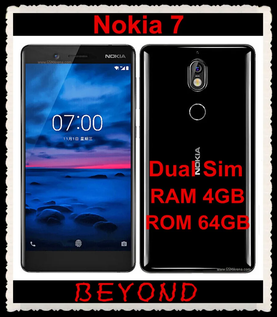 Nokia 7 разблокированный Android Dual Sim телефон 4G LTE GSM 5,2 ''16 МП Восьмиядерный 4 Гб ОЗУ 64 Гб ПЗУ 3000 мАч отпечаток пальца