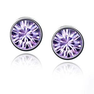 Malanda круглый кристалл от Swarovski Мода пирсинг Серьги-гвоздики для Для женщин Девушка подарок свадебный Серьги Jewelry 11 цветов - Окраска металла: Violet