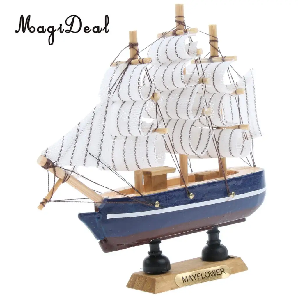 

homyl Mediterranean Style Handmade Wooden Sailboat Model Decor Boat Gifts 14cm