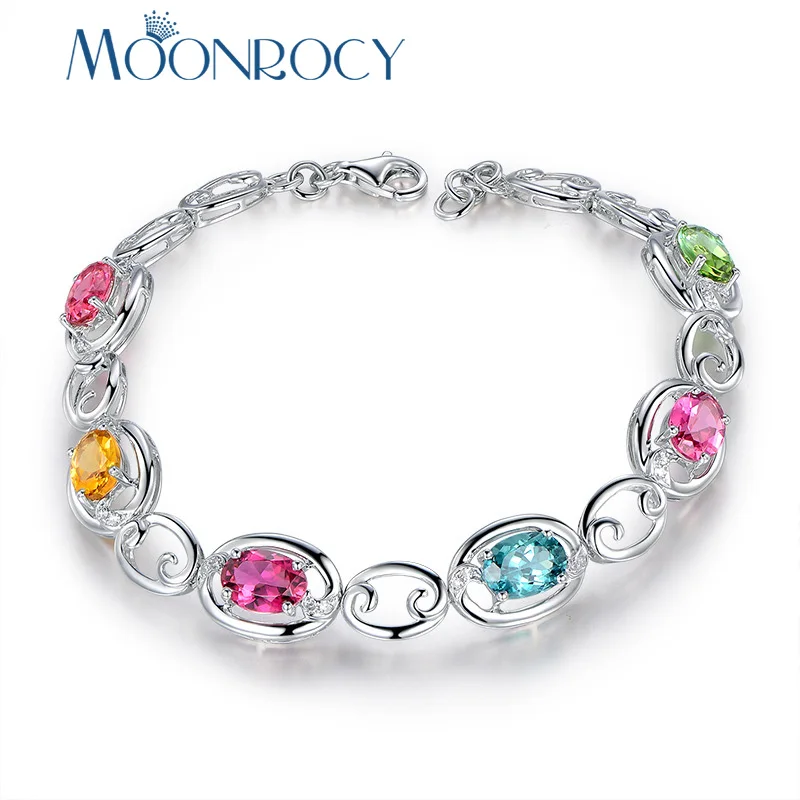 Браслет женский Овальный с фианитами и цветными кристаллами|Цепочки браслеты| |