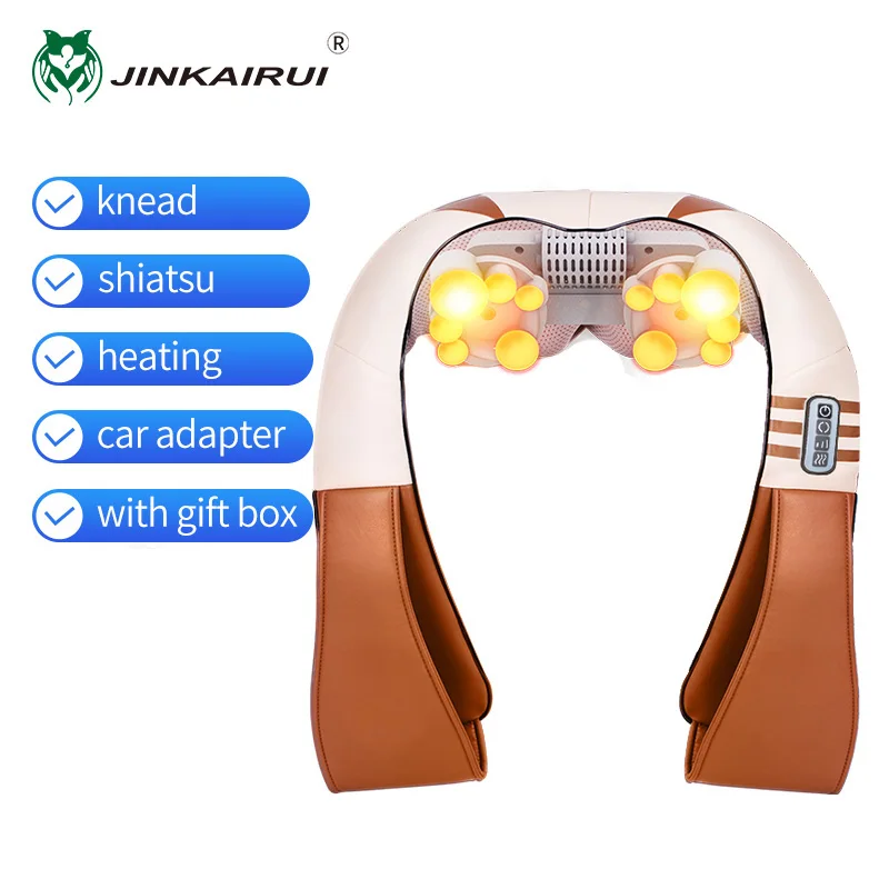 brown JinKaiRui U Shape Электрический Массажер Шиацу Шаль Ролик Тепловой Массаж Электрический Боли Шеи и Плеча Многофункциональный Массаж - Цвет: brown
