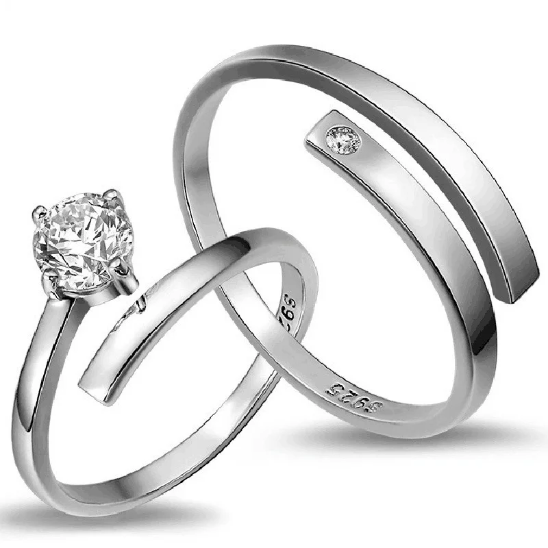 

Wholesale 925 sterling silver fashion shiny crystal star lovers couple rings jewelry female men`s engagement finger open ring