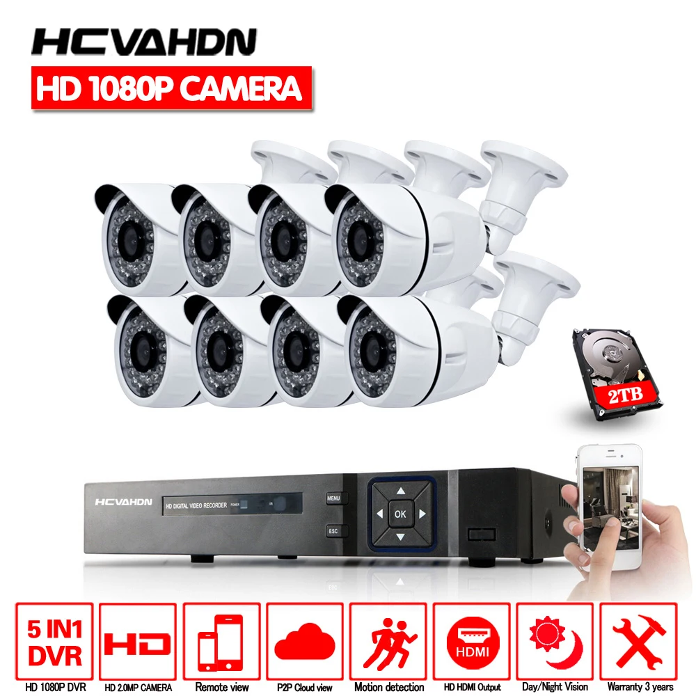 

Home Security 8CH 1080P HDMI DVR Outdoor AHD 1080P CCTV Camera System 8 Channel Video Surveillance Night Vision Kit With 1TB HDD