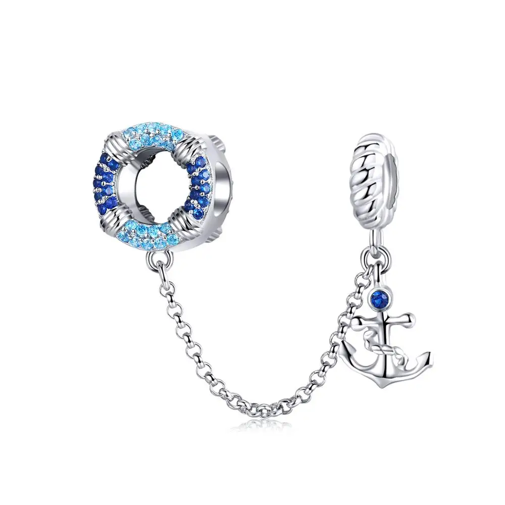 Geoki 925 пробы, серебряный, синий, земля, астронавт, самолет, талисманы, подходят к оригиналу Pandora, браслет, якорь, перо, Русалка, Бабочка, бусины - Цвет: GSCC1149-1
