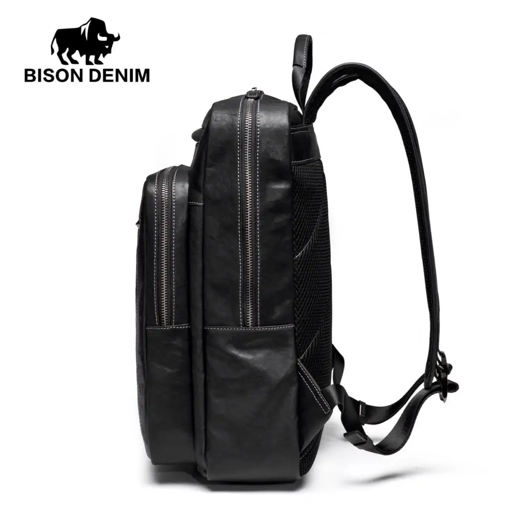 BISON DENIM высококачественные мужские рюкзаки из коровьей кожи вместительные для