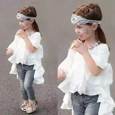 Новинка 2016 года модный топ для девочек детская футболка с оборками и