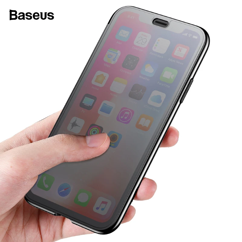 Baseus Filp чехол для iPhone XS Max XR роскошное закаленное стекло полный защитный мобильный