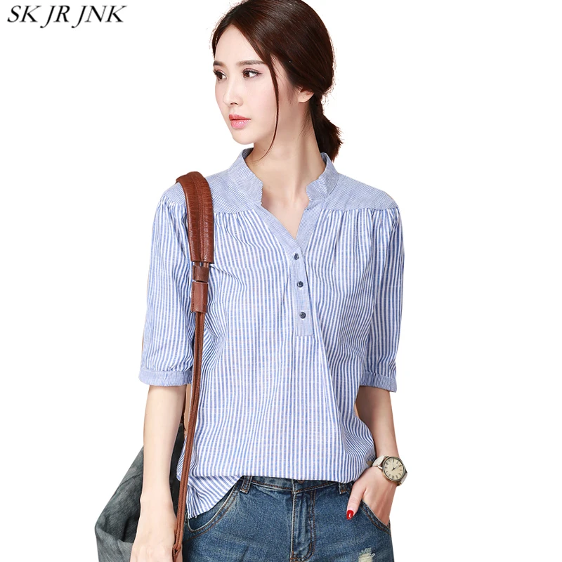 2017 Для женщин сезон: весна–лето модные Повседневное свободную рубашку v-образным