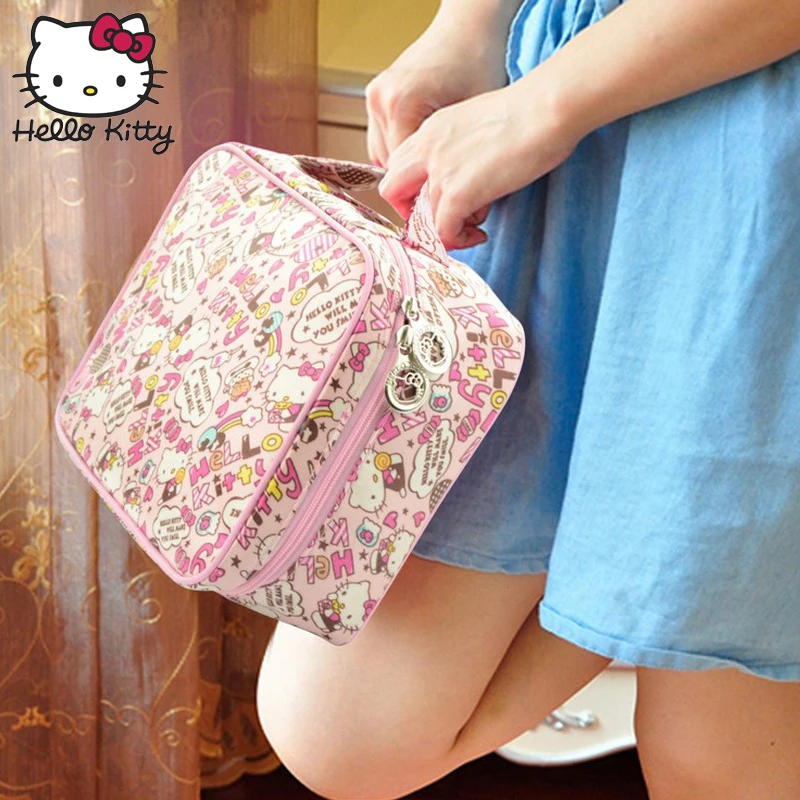 Hello kitty, Женский чехол для мытья, рюкзаки, милая косметичка, сумка для путешествий, для девочек, удобная сумка на запястье, косметичка, косметичка