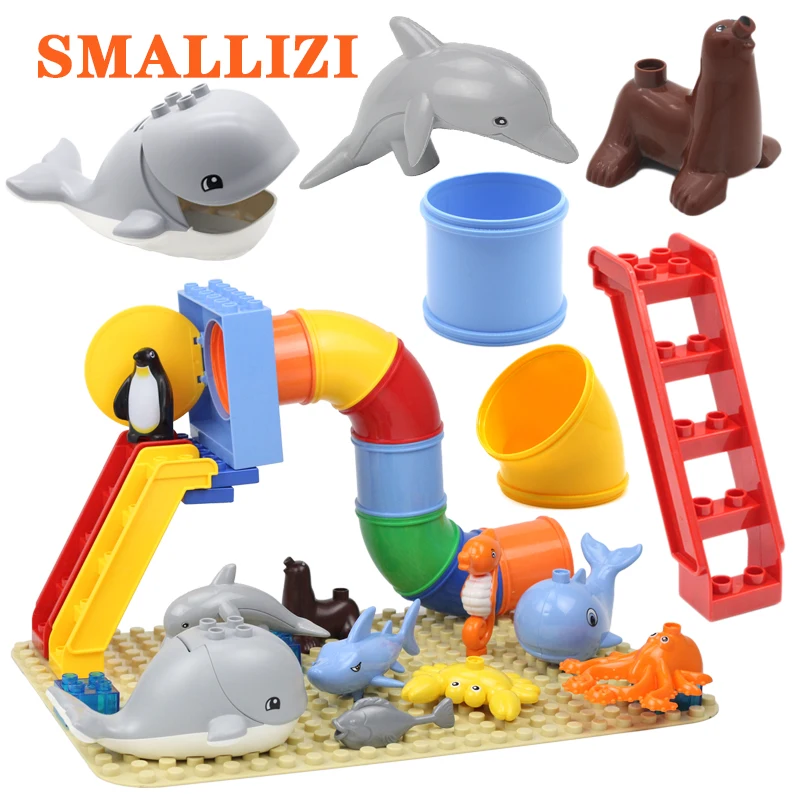Большие строительные блоки модель океанских животных фигурки акулы Дельфина