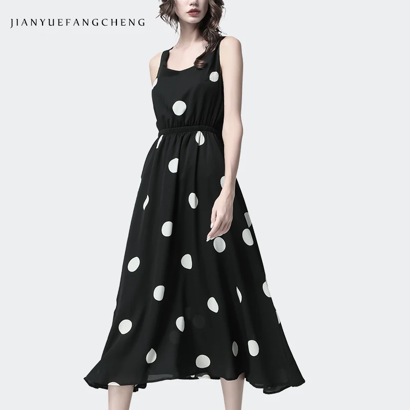 Горошек Макси платье для женщин Летние футболки French Стиль большие качели