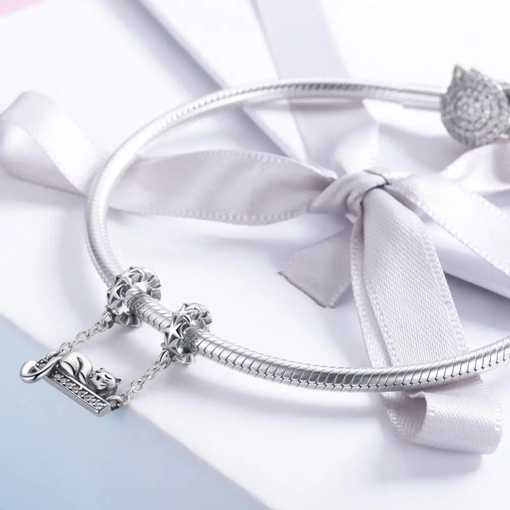 925 стерлингового серебра Сиеста кошка подвеска Подвески fit Pandora браслет ожерелье Женщины Шарм, изготовление украшений
