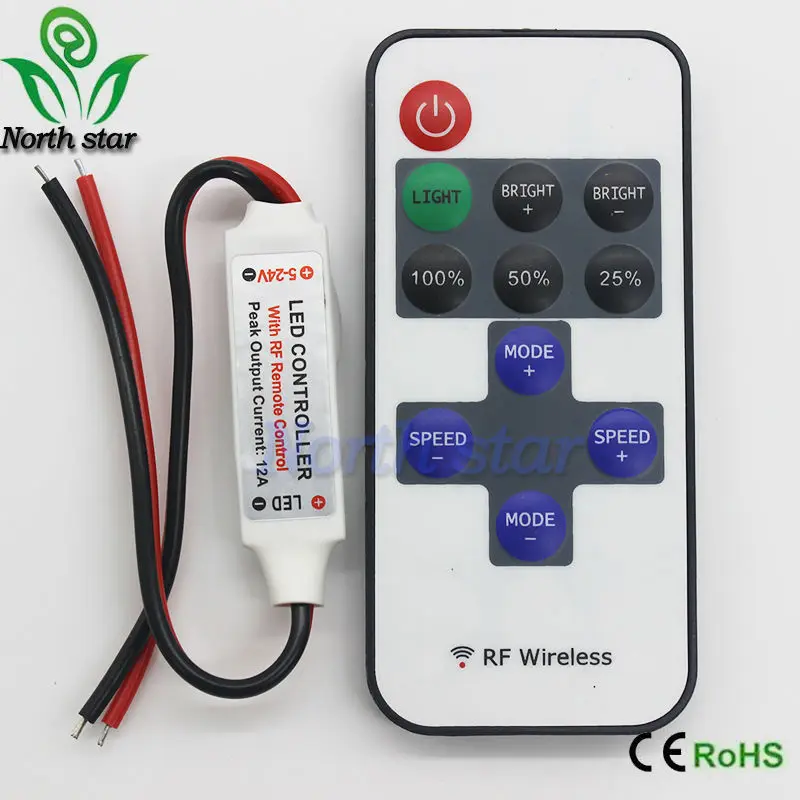 2016 DC5 24V RF беспроводной светодиодный контроллер Яркость Регулировка диммер с DC