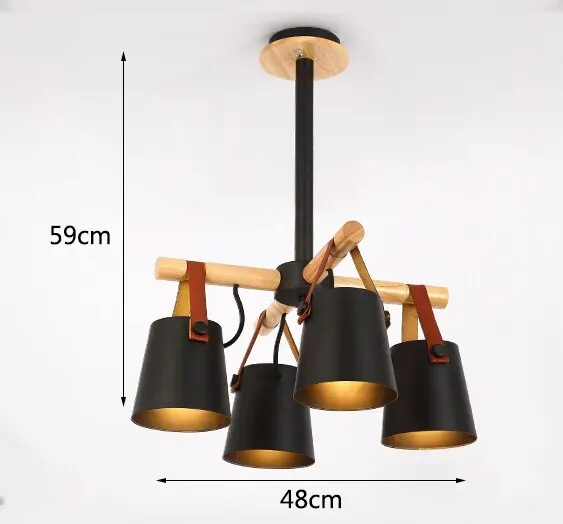 Black 4 lights Люстра в скандинавском стиле из железа и цельного дерева E27 Светодиодная Люстра для кухни, гостиной, спальни, ресторана - Цвет корпуса: Black 4 lights