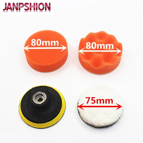 

JANPSHION 4pc M10 / 75mm 3'' 80mm Sponge Polishing Waxing Buffing Pads Kit Compound Auto Car Paint maintenance