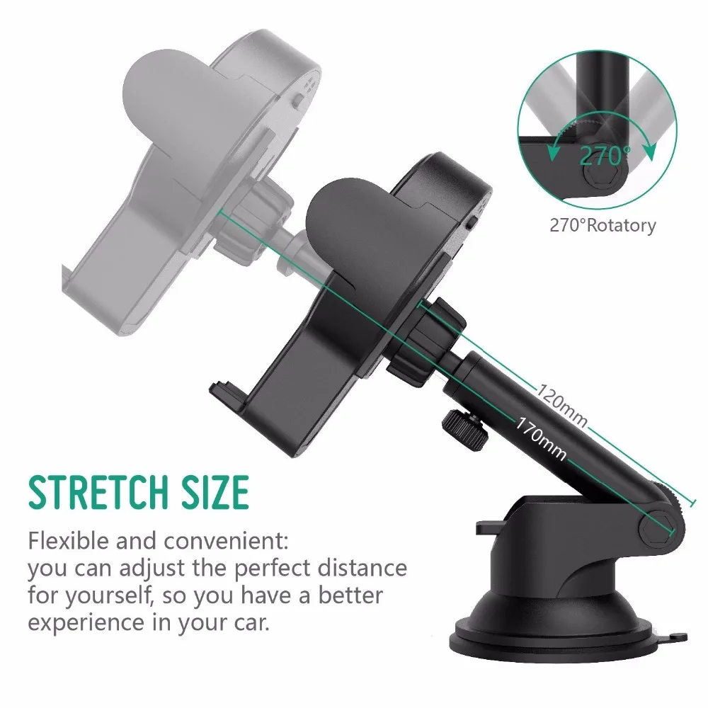 Wofalo Fast Wireless Car Charger Retractable Charging Phone Bracket 360 Rotation For Samsung S8/S8 Plus/S7/S7 Edge | Мобильные