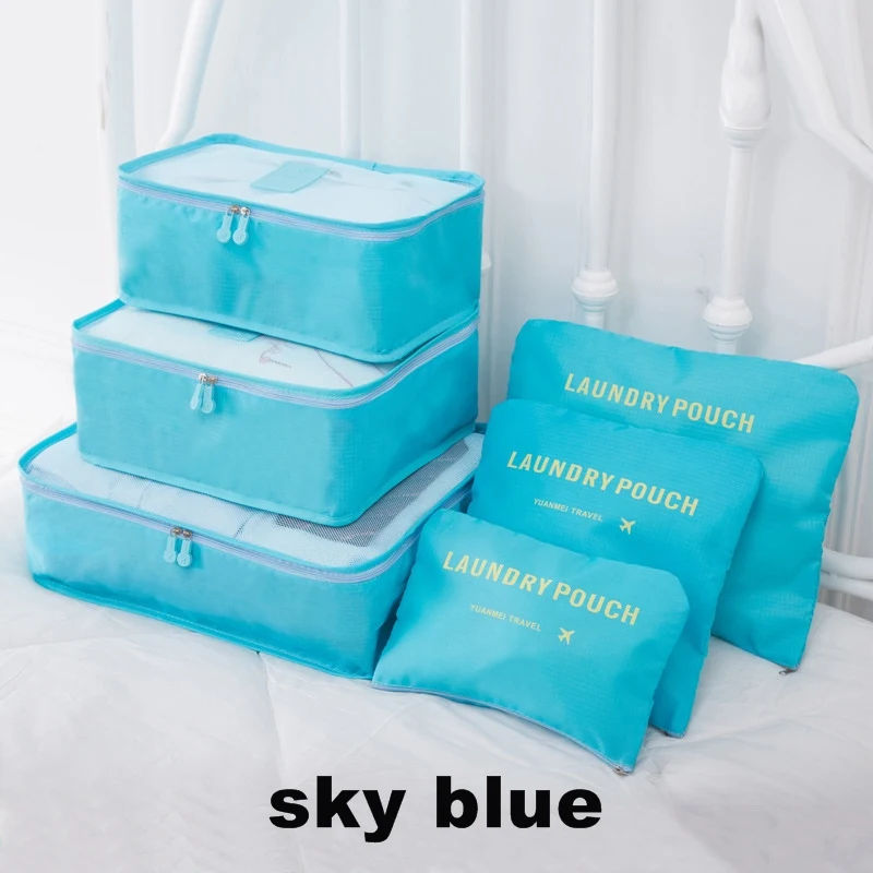 sky bue 6 шт./компл. туристические упаковка дорожные органайзеры сетки в мешке Чемодан Органайзер Упаковка куб Организатор для Костюмы N117 - Цвет: sky bue