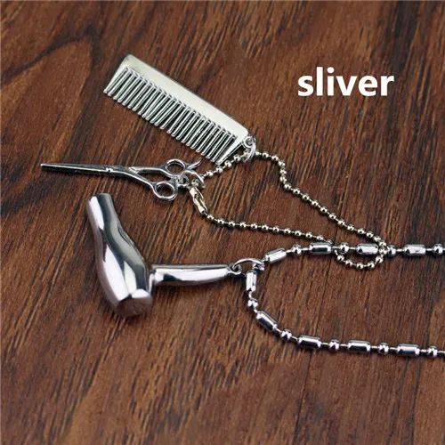 L silver Парикмахерская полюс ожерелье Парикмахерская Инструменты 3D Парикмахерская Полюс бритва сушилка ножницы и расческа парикмахерские ожерелья с подвесками для мужчин и женщин - Окраска металла: L silver