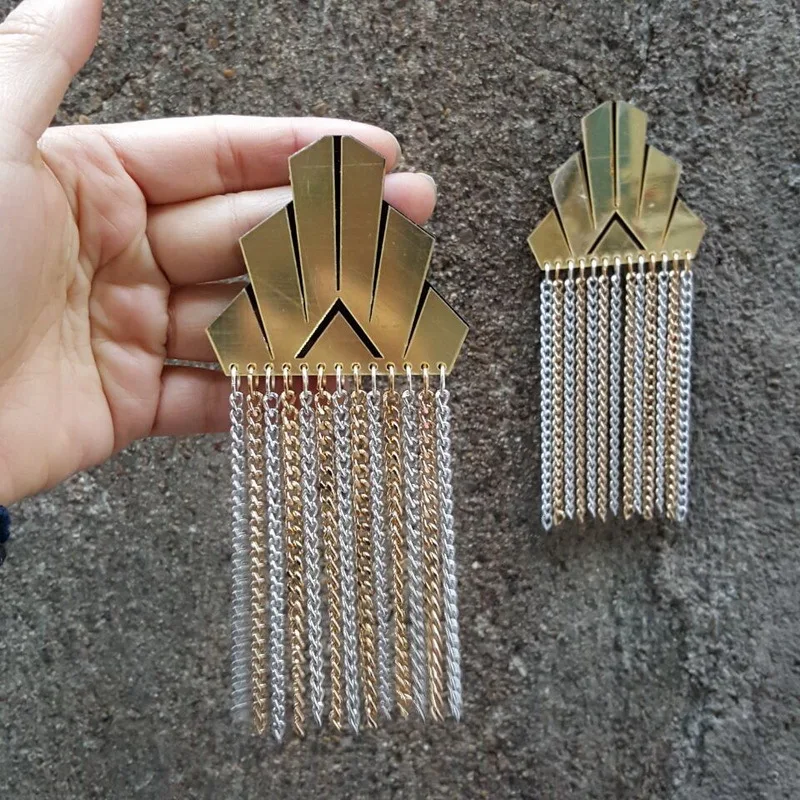 Женские серьги в стиле хип-хоп Длинные акриловые панк с золотыми цепочками