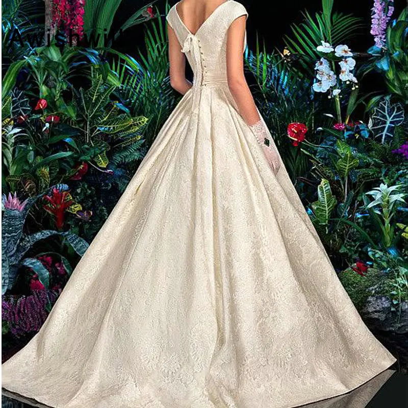 Vestido de Noiva Церемониальный шлейф А-силуэт винтажные Свадебные платья с рукавами-крылышками на шнуровке сзади Свадебное платье принцессы индивидуальный заказ
