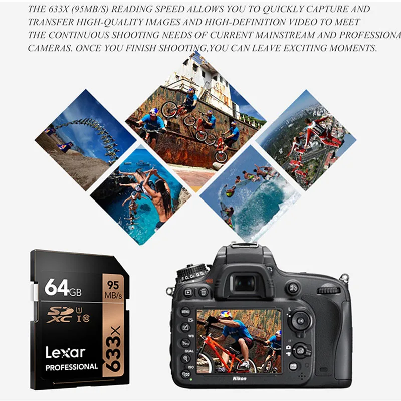 Высокоскоростная карта памяти Lexar 633X 16 ГБ 32 64 класс 10 SDHC SDXC U3 sd 128 256 512 1 ТБ