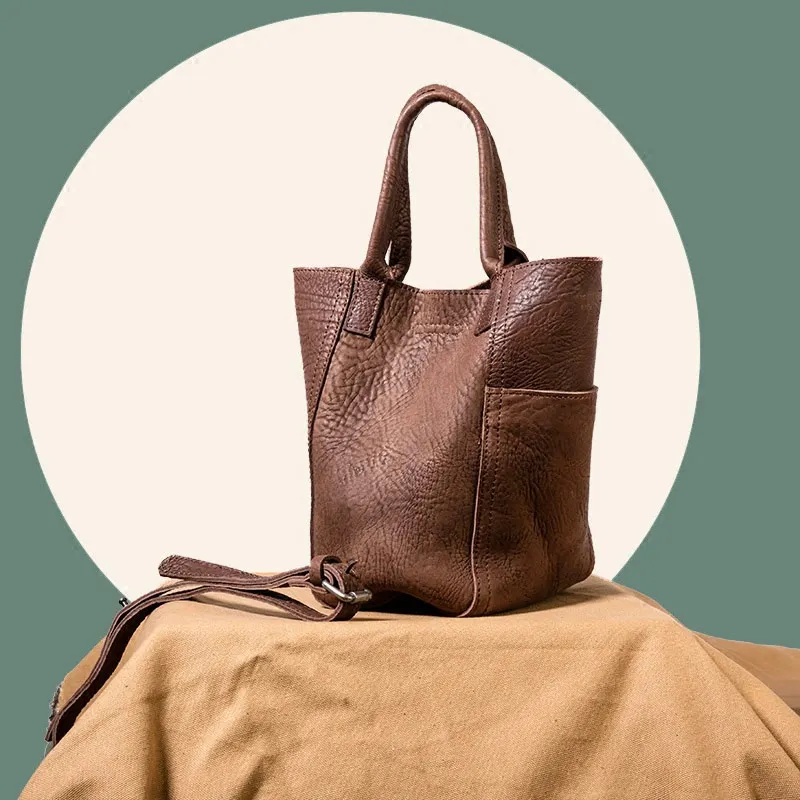 brown Женская сумка-мешок, весна и лето, хит, модная, простая, ручная работа, сумка через плечо, роскошная, высокое качество, натуральная кожа, ручная сумка - Цвет: brown