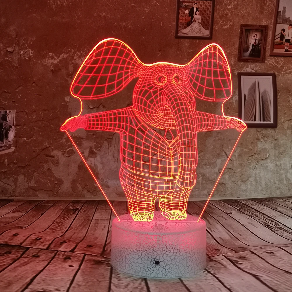 Прямая поставка мультяшный слон 3D ночник LED 7 цветов USB Иллюзия градиент
